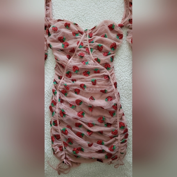 Lirika Matoshi Nude Pink Strawberry Ruched Mini Dress - Picture 3 of 10